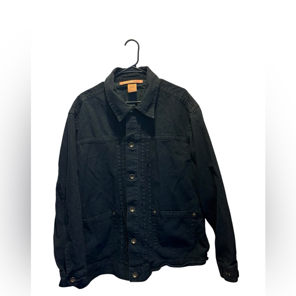 Sean John Men's Denim Jacket XL Black Button Front Embroidered SJ Logo‎ Y2K
